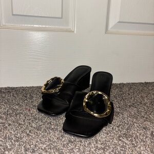 a new day Black Mules with Gold Accent